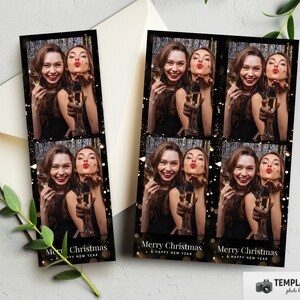 Christmas Photo Booth, Golden Baubles Xmas Photobooth Template in 4x6 4 Photo, 2x6 2 Photo Template
