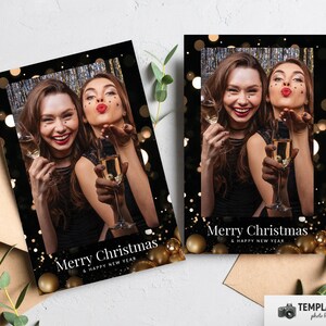Christmas Photo Booth, Golden Baubles Xmas Photobooth Template in 4x6 1 Photo Template
