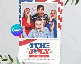 Plantilla de fotomatón para el 4 de julio, Día de la Independencia de EE. UU., plantilla americana de 4 x 6, 1 foto