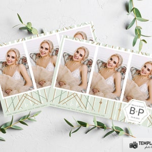 Anniversary Photo booth, Wedding template, Light Green Art Deco Photobooth template 6x4 3 Photo Template