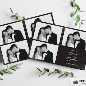 Wedding Photo booth, Black Minimalist Photobooth Anniversary template 6x4 3 Photo Template