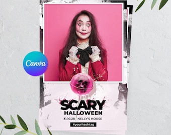 Halloween Photo booth, Pink Halloween template, Scary Halloween Photobooth template 4x6 1 Photo Template