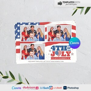 4th July Event Photo booth template, USA Independence Day Photobooth American template 6x4 3 Photo Template