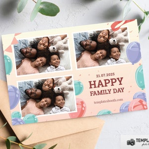 Party Event Photo booth template, Happy Family Day Photobooth template 6x4 3 Photo Template