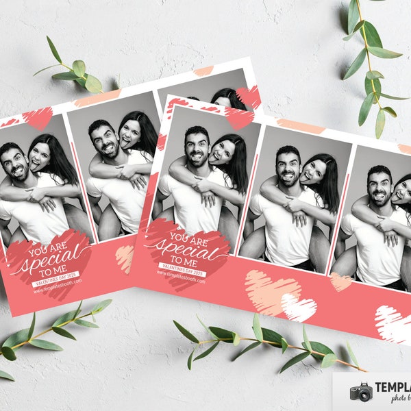 Valentine Day Photo Booth, Love Heart Template, Pink Valentine Photobooth in 6x4 3 Photo Template