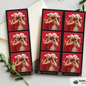 Christmas Photo Booth, Black Gold Xmas Photobooth Template in 4x6 6 Photo, 2x6 3 Photo Template