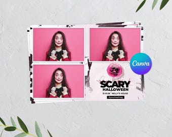 Halloween Photo booth, Pink Halloween template, Scary Halloween Photobooth template 6x4 3 Photo Template