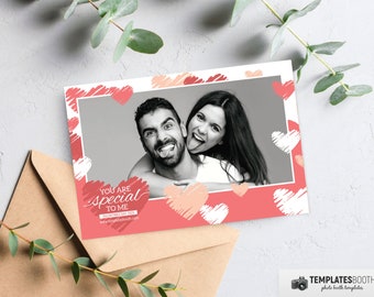 Valentine Day Photo Booth, Love Heart Template, Pink Valentine Photobooth in 6x4 1 Photo Template