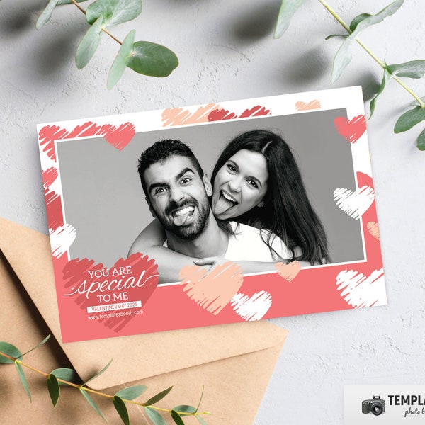 Valentine Day Photo Booth, Love Heart Template, Pink Valentine Photobooth in 6x4 1 Photo Template