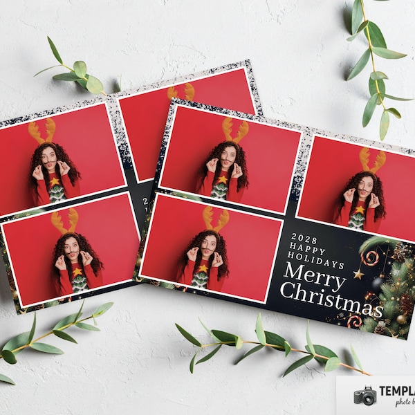 Merry Christmas Photo Booth Template, Xmas Holiday Photobooth in 6x4 3 Photo Template