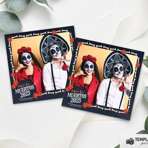 Fotomatón Dia De Los Muertos, plantilla Día de Muertos, plantilla de fotomatón mexicano 5x5 1 Plantilla de foto