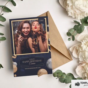 Birthday Photo booth template, Elegant Black Golden Party Photobooth template 4x6 1 Photo Template