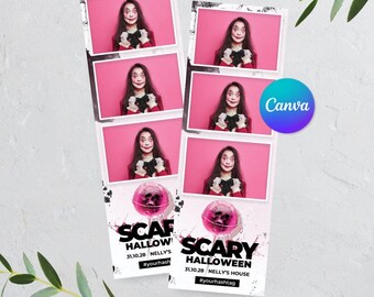 Halloween Photo booth, Pink Halloween template, Scary Halloween Photobooth template 4x6 6 Photo, 2x6 3 Photo Template