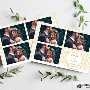 Wedding Photo Booth, Minimalist Golden Wedding Photobooth, Elegant Art Deco Template, 6x4 3 Photo Template