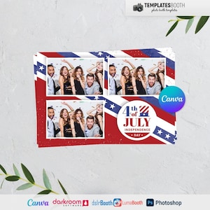 4th July Event Photo booth template, Independence Day Photobooth template 6x4 3 Photo Template