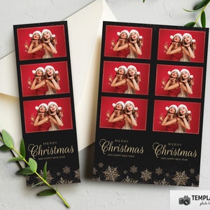 Christmas Photo Booth, Black Gold Xmas Photobooth Template in 4x6 6 Photo, 2x6 3 Photo Template