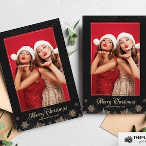 Christmas Photo Booth, Black Gold Xmas Photobooth Template in 4x6 1 Photo Template