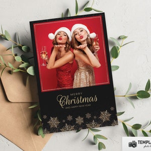 Christmas Photo Booth, Black Gold Xmas Photobooth Template in 4x6 1 Photo Template