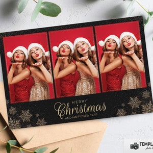 Christmas Photo Booth, Black Gold Xmas Photobooth Template in 6x4 3 Photo Template