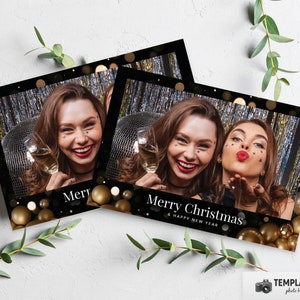 Christmas Photo Booth, Golden Baubles Xmas Photobooth Template in 6x4 1 Photo Template