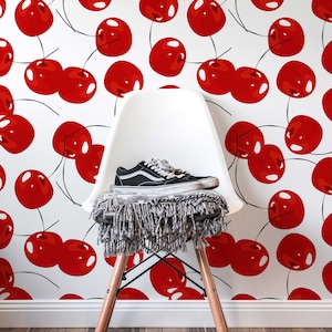Cherry Red Wallpaper | Peel & Stick or Traditional Material | Vibrant Design