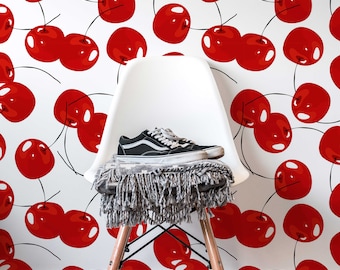 Cherry Red Wallpaper | Peel & Stick or Traditional Material | Vibrant Design