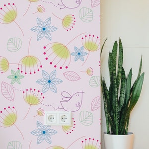 Papel tapiz extraíble con diseño floral rosa / Mural autoadhesivo con diseño floral rosa / Decoración de pared n.° 42
