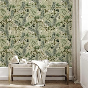 Light Fern Botanical Wallpaper | Green Euclayptus | Light Green Botanical Fern Wall Mural | Boho Wallpaper | Peel and Stick Wallpaper