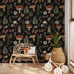 Vintage Mushroom Peel And Stick Wallpaper - Botanical Wall Decor