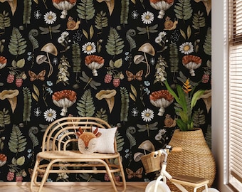 Vintage Mushroom Peel And Stick Wallpaper - Botanical Wall Decor