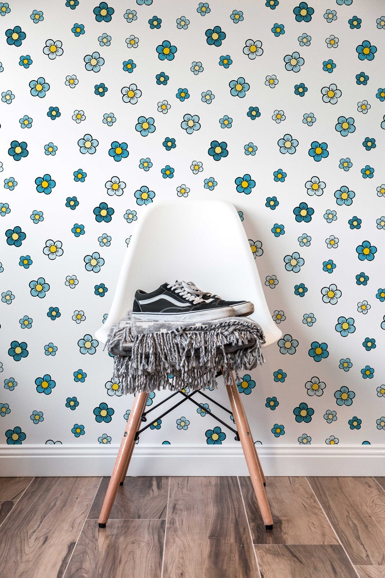 Floral Blue Floral Blue Removable Wallpaper Peel and Stick Etsy