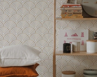 Goudkleurig art-deco-geometrische Gatsby-stijl Peel-and-Stick-behang | Verwijderbare muurschildering