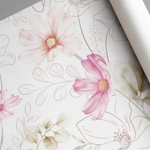 Akvarellblommor - Elegant självhäftande tapet i stil | Avtagbar väggmålning | Akvarellblommor - Elegant väggdekor i accentstil bild 8