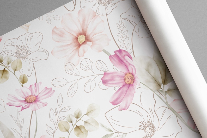 Akvarellblommor - Elegant självhäftande tapet i stil | Avtagbar väggmålning | Akvarellblommor - Elegant väggdekor i accentstil bild 8