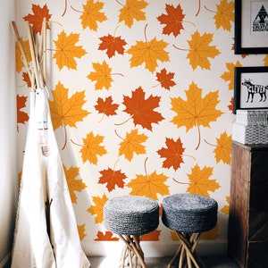 Érable d'automne | Papier peint amovible en érable d'automne | Papier peint autocollant | Décoration murale #124
