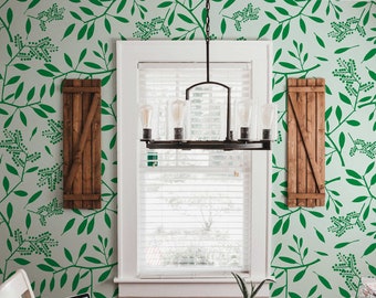 Green Leaves Peel and Stick Wallpaper | Removable Wall Mural | Green Leaves Accent Wall Decor | Self Adhesive Wallpaper