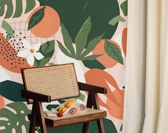 Apelsinfruktblommor - Abstrakt stil - Vinyltapet med självhäftande egenskaper | Avtagbar väggmålning