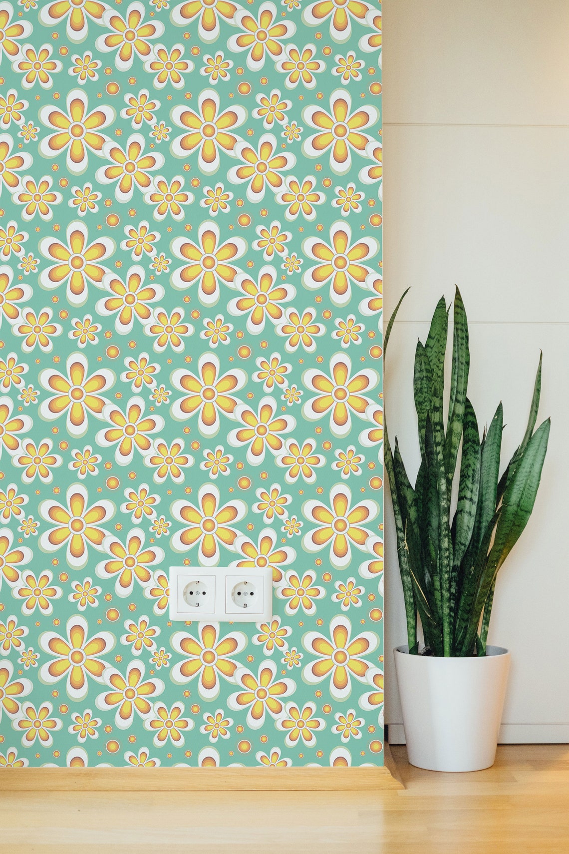 Floral Yellow Floral Yellow Removable Wallpaper Peel and | Etsy