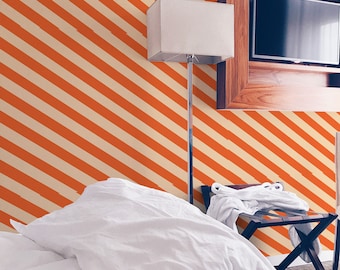 Retro Stripe Peel and Stick Wallpaper | Removable Wall Mural | Retro Stripe Accent Wall Decor | Self Adhesive Wallpaper