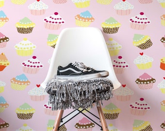 Cupcakes Peel and Stick Wallpaper | Removable Wall Mural | Cupcakes Accent Wall Decor | Self Adhesive Wallpaper