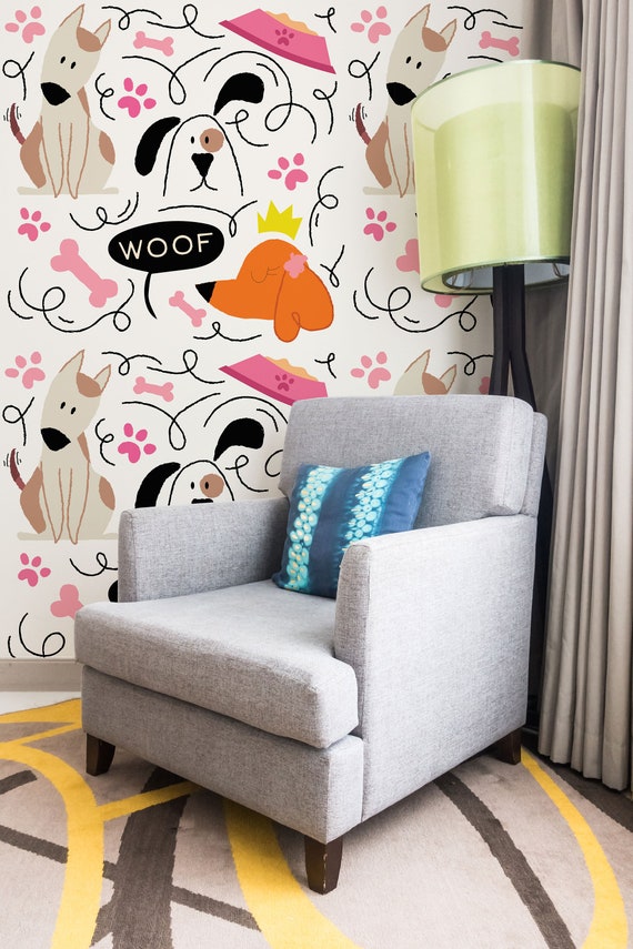Illustration Woof Peel and Stick Wallpaper | Removable Wall Mural | Illustration Woof Accent Wall Decor | Self Adhesive Wallpaper