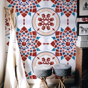 Red Watercolor Mandala / Carta da parati rimovibile Red Watercolor Mandala / Murale staccabile e attaccabile / Decorazione murale n. 234