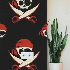 Piraten Zeichen | Piratenschild Abnehmbare Tapete | Schälen und aufkleben Wandbild | Wandbild #282