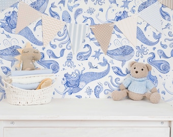 Sea World Peel and Stick Wallpaper | Removable Wall Mural | Sea World Accent Wall Decor | Self Adhesive Wallpaper