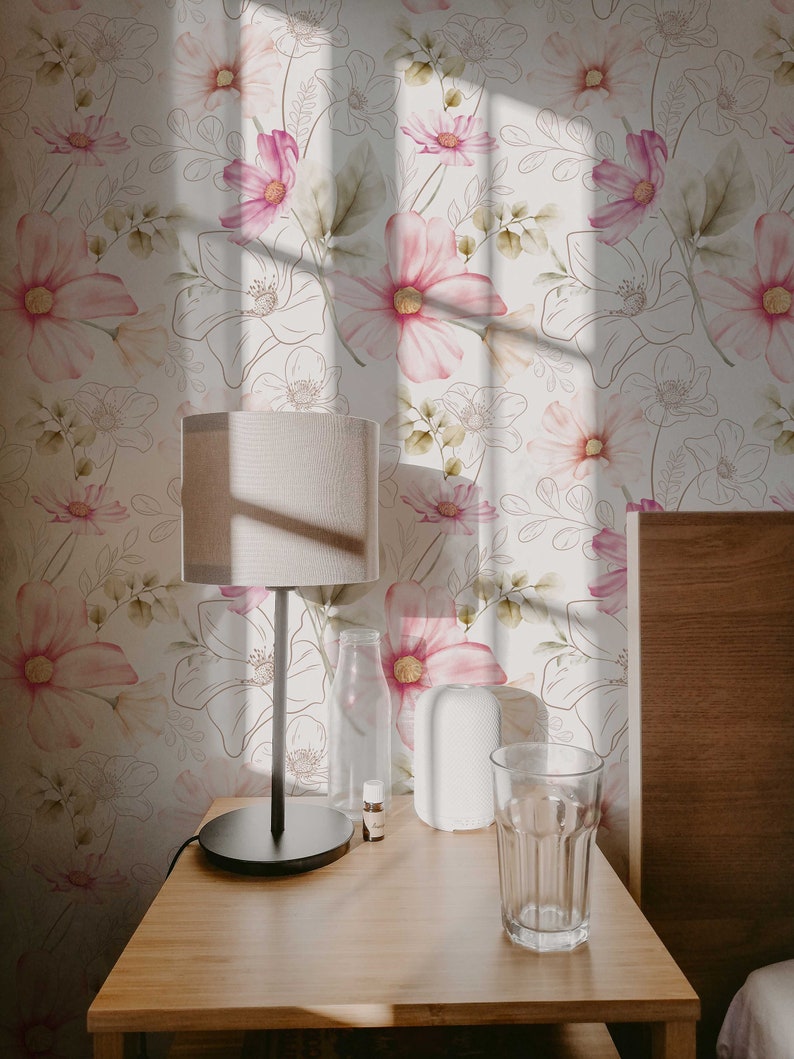 Akvarellblommor - Elegant självhäftande tapet i stil | Avtagbar väggmålning | Akvarellblommor - Elegant väggdekor i accentstil bild 10