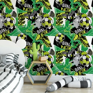Soccer Themed Kids Room Wallpaper | Football Fanatic Mural for Children | Sports Themed Removable Wallpaper