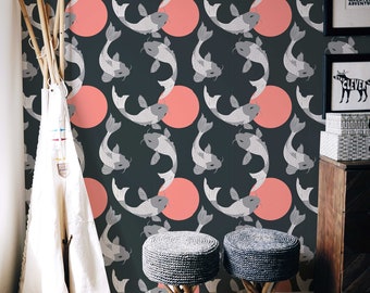 Koi Peel and Stick Wallpaper | Removable Wall Mural | Koi Accent Wall Decor | Self Adhesive Wallpaper