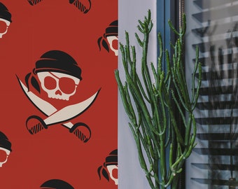 Pirate Skull Peel and Stick Wallpaper | Removable Wall Mural | Pirate Skull Accent Wall Decor | Self Adhesive Wallpaper