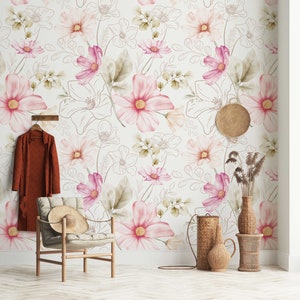 Papier peint floral aquarelle - Décoration murale élégante - Papier peint autocollant