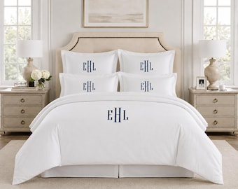 Juego de funda nórdica personalizada / Juego de ropa de cama con monograma bordado / Tamaños disponibles: individual, matrimonial y king size con fundas de almohada europeas / Ropa de cama de lujo a medida